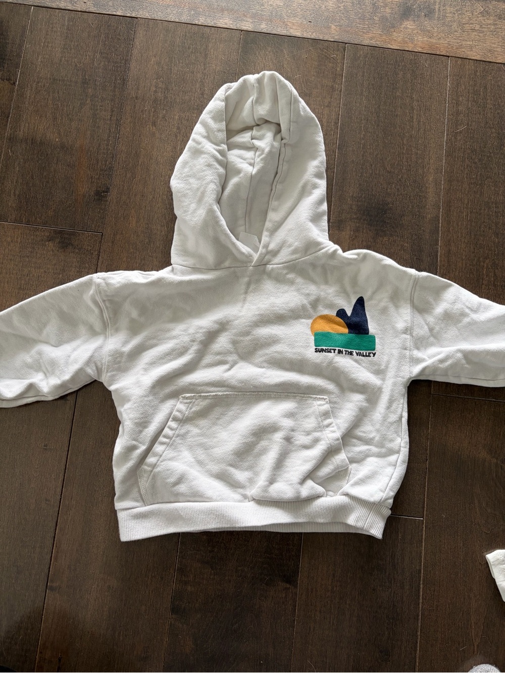 Zara White Kids Hoodie with Sunset Valley Embroidery
